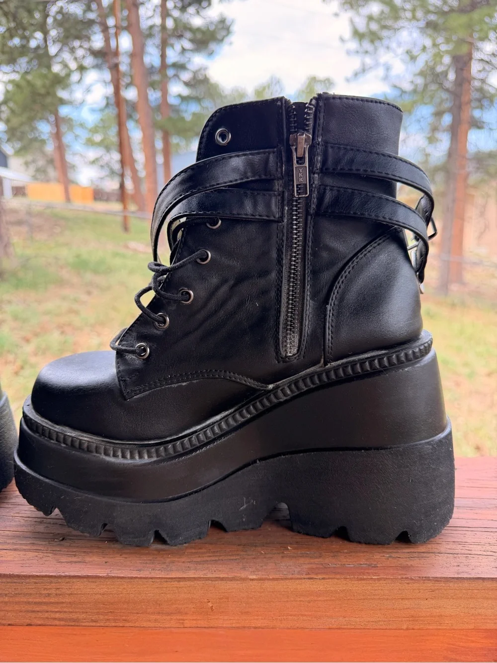 Demonia Shaker-65 Black Lace-Up Platform Ankle Boots